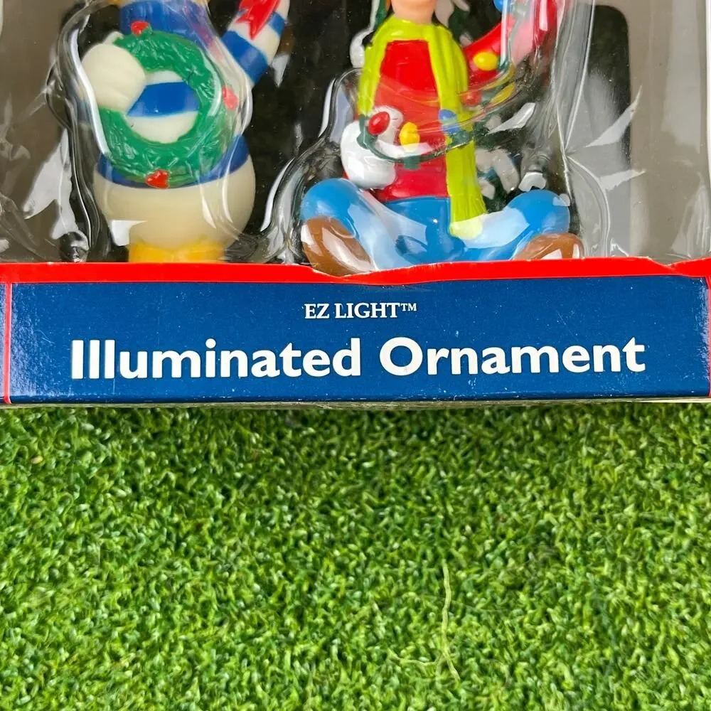 Santa's Best Disney Mickey Mouse Illuminated Ornament Set Donald Duck and Goofy